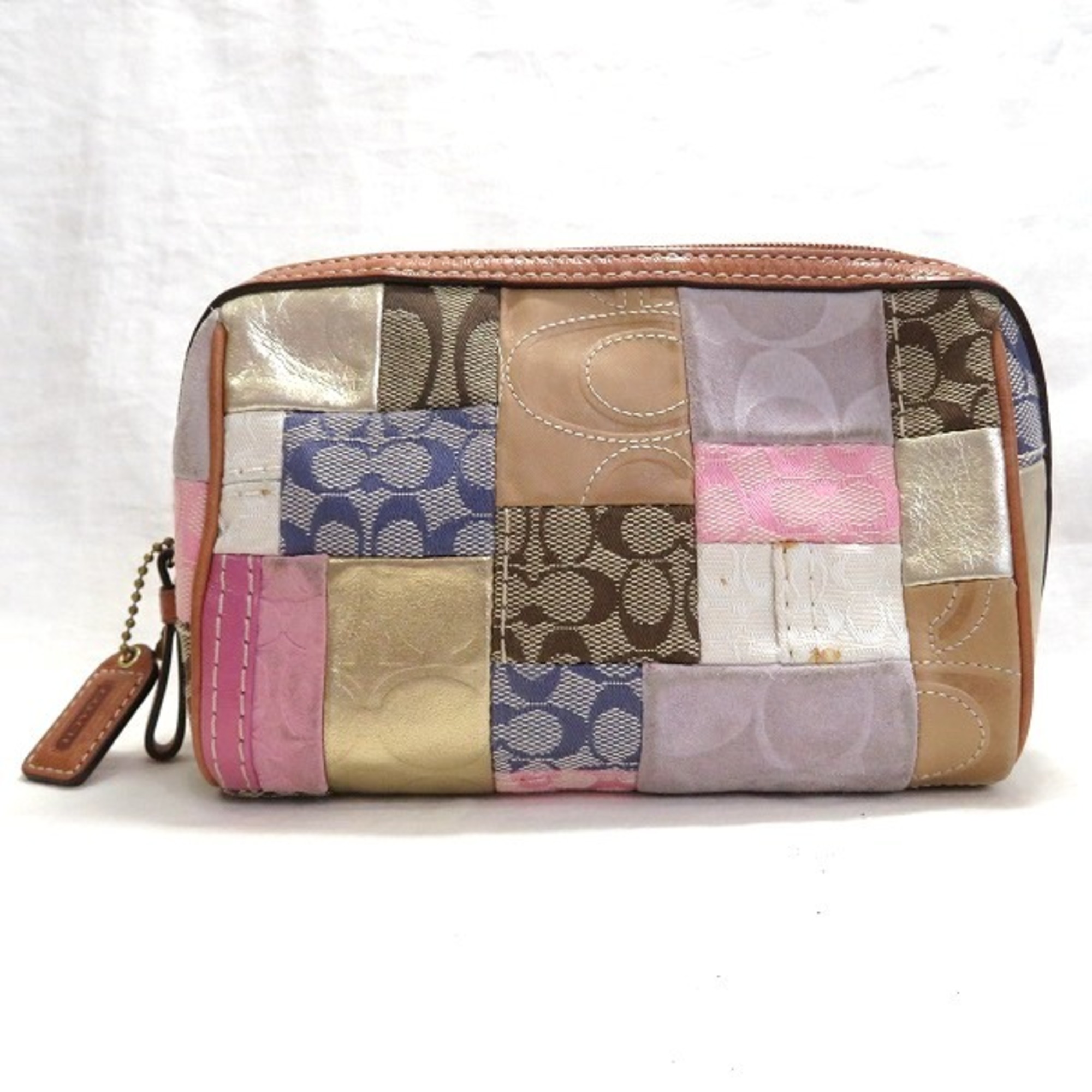 Coach Multicolor Canvas X Leather Patchwork Brand Accessory Pouch Unisex Bag